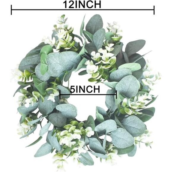 1 Pack Green Eucalyptus Wreath Round Artificial Farmhouse Wreath for Door Wall - Picture 4 of 7